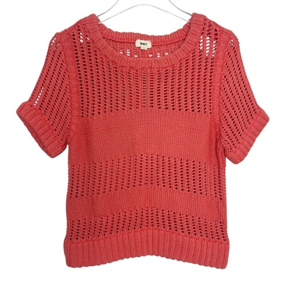 WHIT Red ❤️ Cotton Summer Short Sleeve Sweater with Open Knit Design. Cute! ❤️